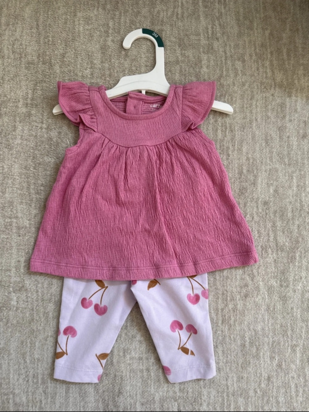 Carter's Rose Pink Ruffle Top with Cherry Print Leggings